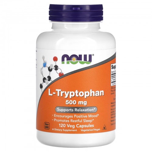 NOW Foods, L-триптофан, 500 мг, 120 растительных капсул NOW Foods, L-триптофан, 500 мг, 120 растительных капсул